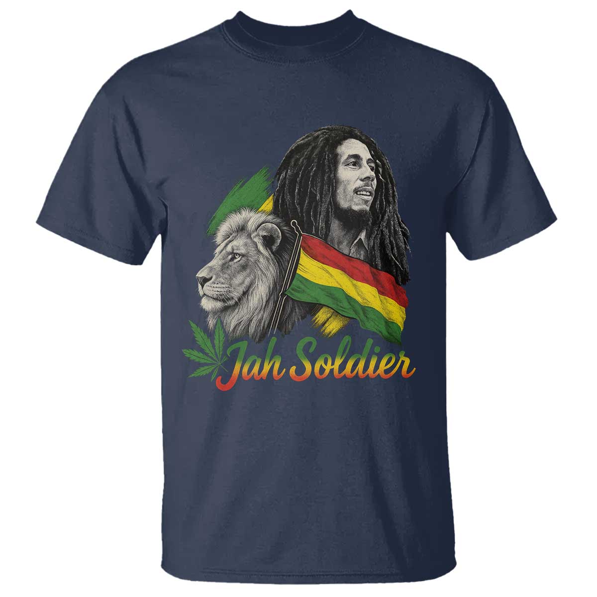 Jah Soldier T Shirt Lion Of Judah Reggae Rastafari Flag TS11 Navy Print Your Wear