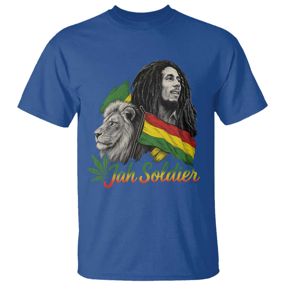 Jah Soldier T Shirt Lion Of Judah Reggae Rastafari Flag TS11 Royal Blue Print Your Wear