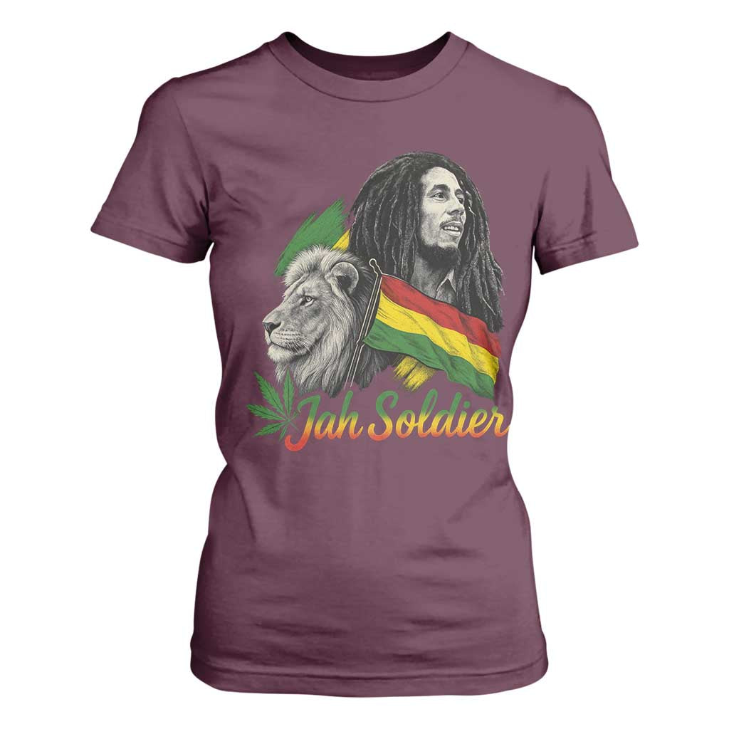 Jah Soldier T Shirt For Women Lion Of Judah Reggae Rastafari Flag TS11 Maroon Print Your Wear