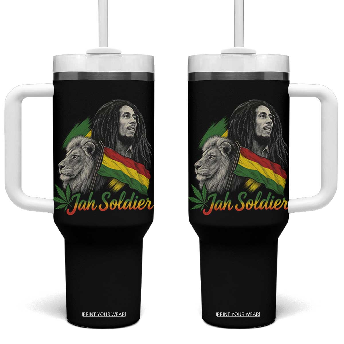 Jah Soldier Tumbler With Handle Lion Of Judah Reggae Rastafari Flag TS11 One Size: 40 oz Black Print Your Wear