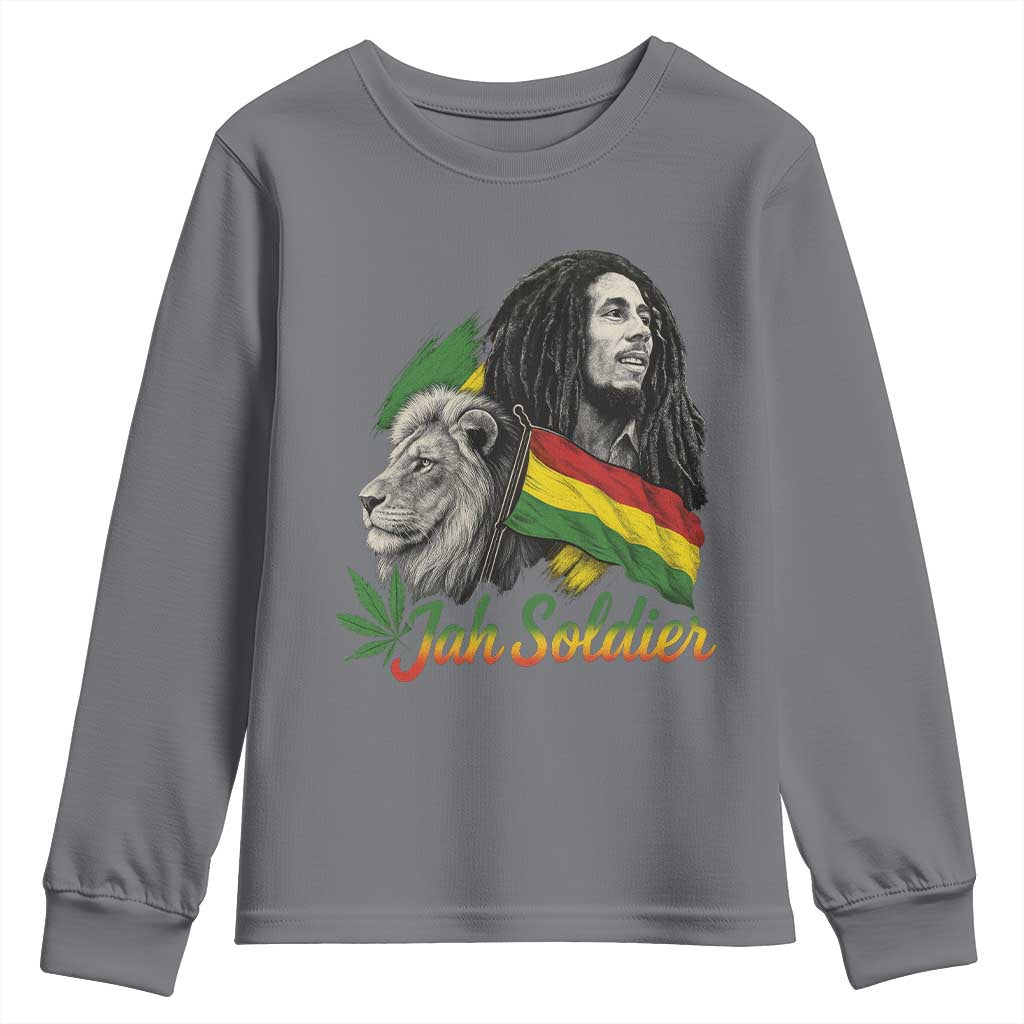 Jah Soldier Youth Sweatshirt Lion Of Judah Reggae Rastafari Flag TS11 Charcoal Print Your Wear