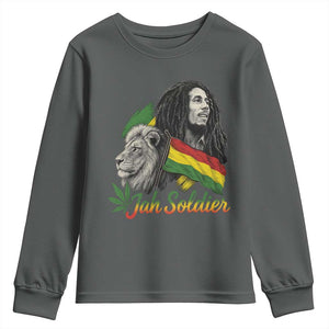 Jah Soldier Youth Sweatshirt Lion Of Judah Reggae Rastafari Flag TS11 Dark Heather Print Your Wear