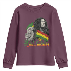 Jah Soldier Youth Sweatshirt Lion Of Judah Reggae Rastafari Flag TS11 Maroon Print Your Wear
