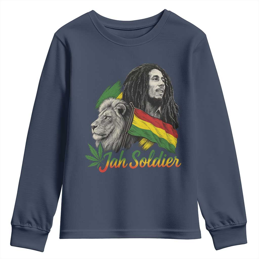 Jah Soldier Youth Sweatshirt Lion Of Judah Reggae Rastafari Flag TS11 Navy Print Your Wear