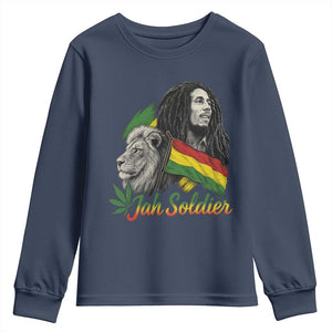 Jah Soldier Youth Sweatshirt Lion Of Judah Reggae Rastafari Flag TS11 Navy Print Your Wear