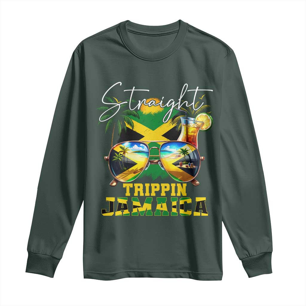 Straight Trippin Jamaica Long Sleeve Shirt Family Squad Summer Vacation TS11 Dark Forest Green Print Your Wear