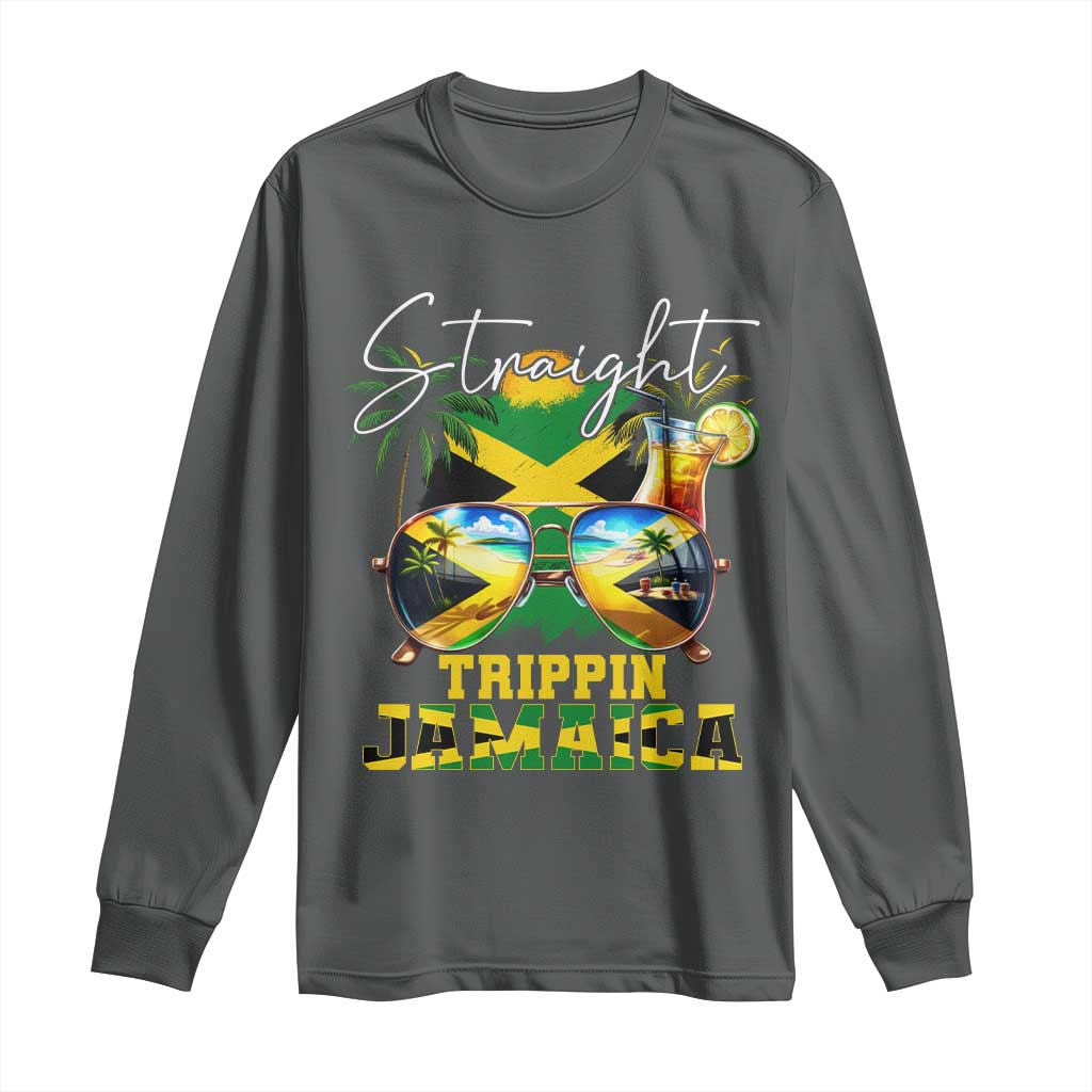 Straight Trippin Jamaica Long Sleeve Shirt Family Squad Summer Vacation TS11 Dark Heather Print Your Wear