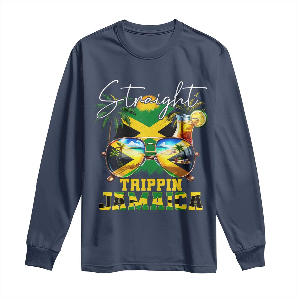 Straight Trippin Jamaica Long Sleeve Shirt Family Squad Summer Vacation TS11 Navy Print Your Wear