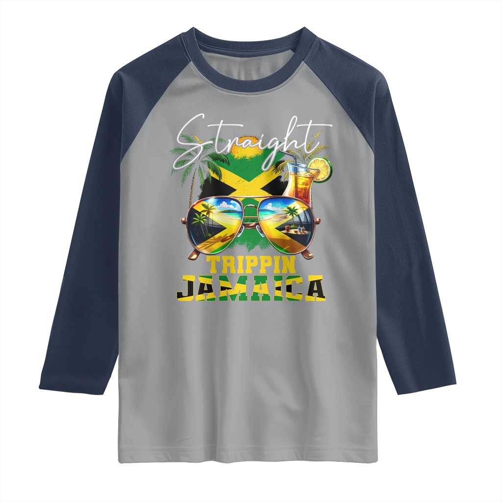 Straight Trippin Jamaica Raglan Shirt Family Squad Summer Vacation TS11 Sport Gray Navy Print Your Wear