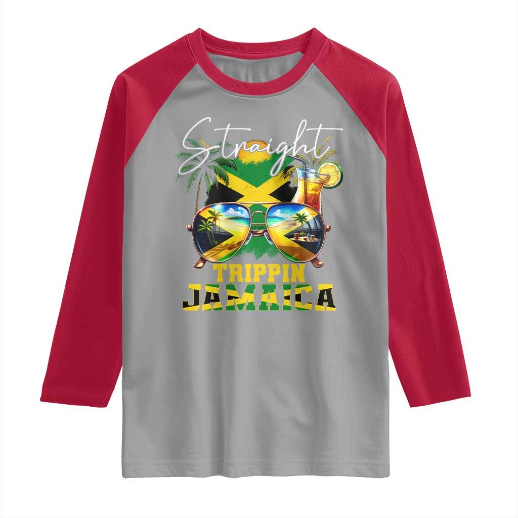 Straight Trippin Jamaica Raglan Shirt Family Squad Summer Vacation TS11 Sport Gray Red Print Your Wear