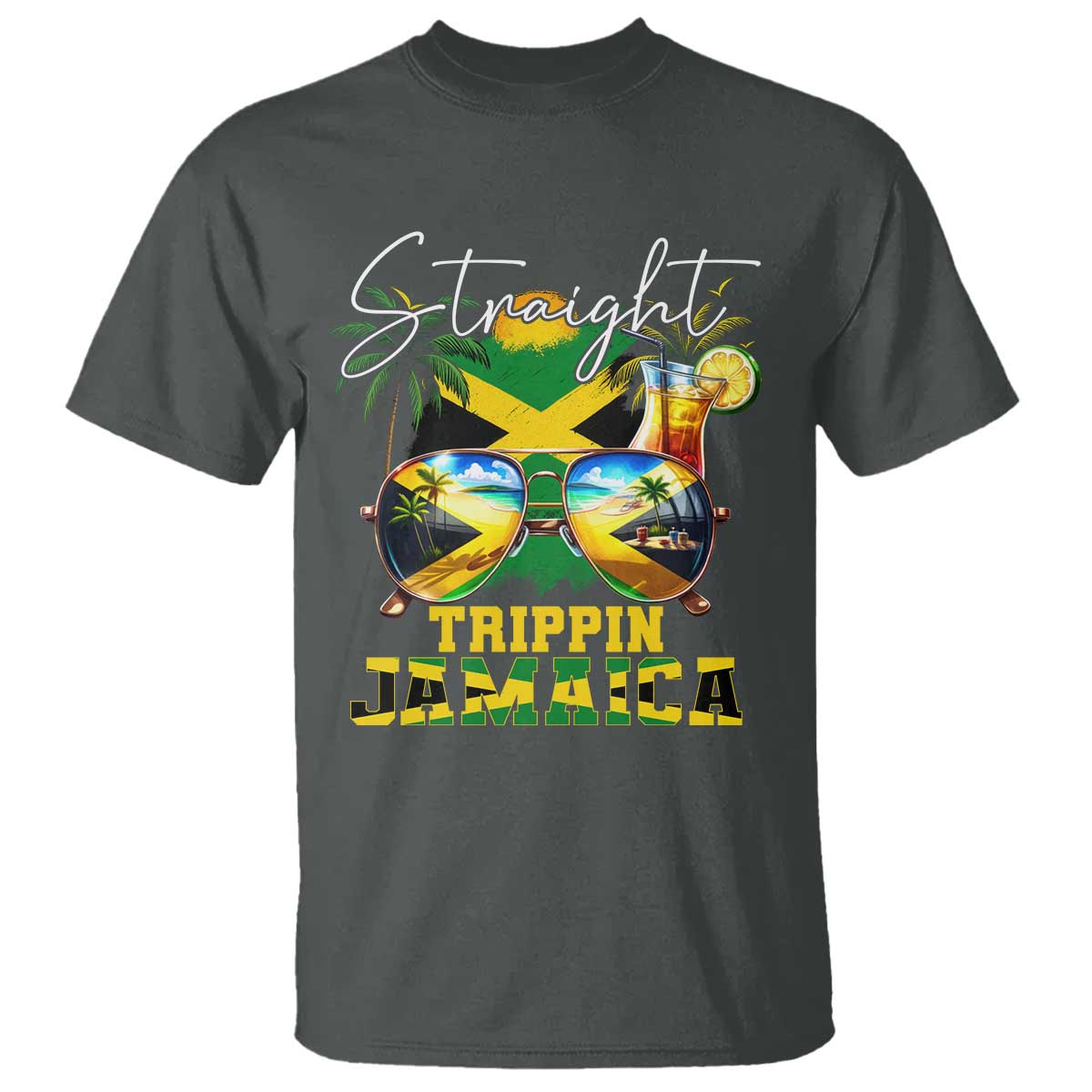Straight Trippin Jamaica T Shirt Family Squad Summer Vacation TS11 Dark Heather Print Your Wear
