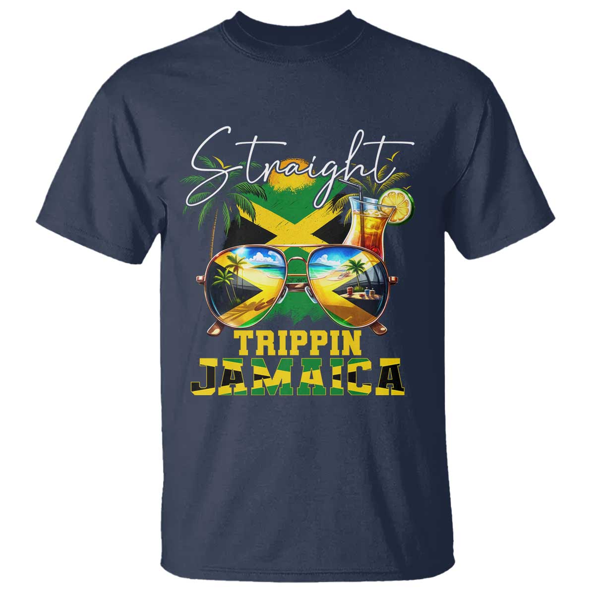 Straight Trippin Jamaica T Shirt Family Squad Summer Vacation TS11 Navy Print Your Wear