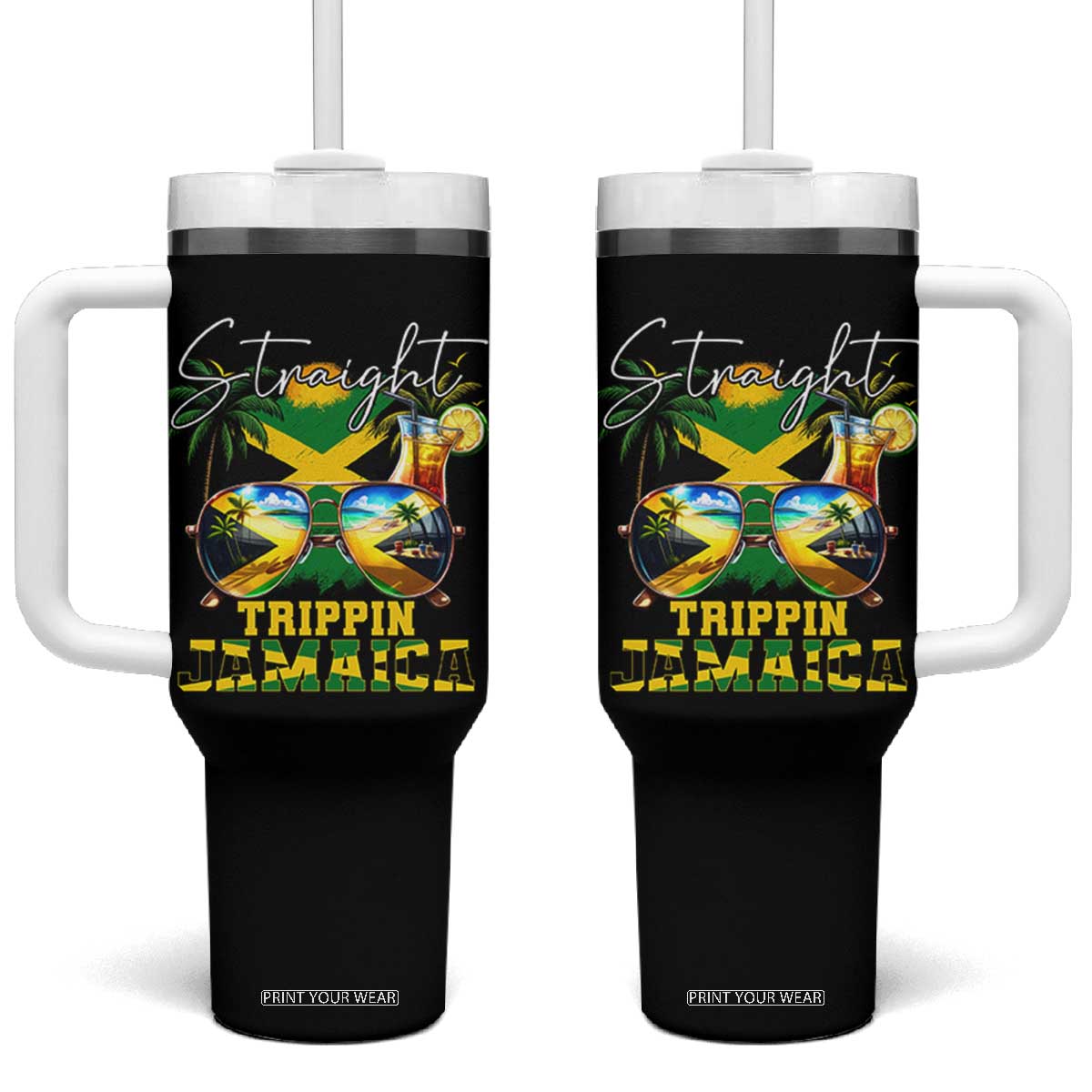 Straight Trippin Jamaica Tumbler With Handle Family Squad Summer Vacation TS11 One Size: 40 oz Black Print Your Wear