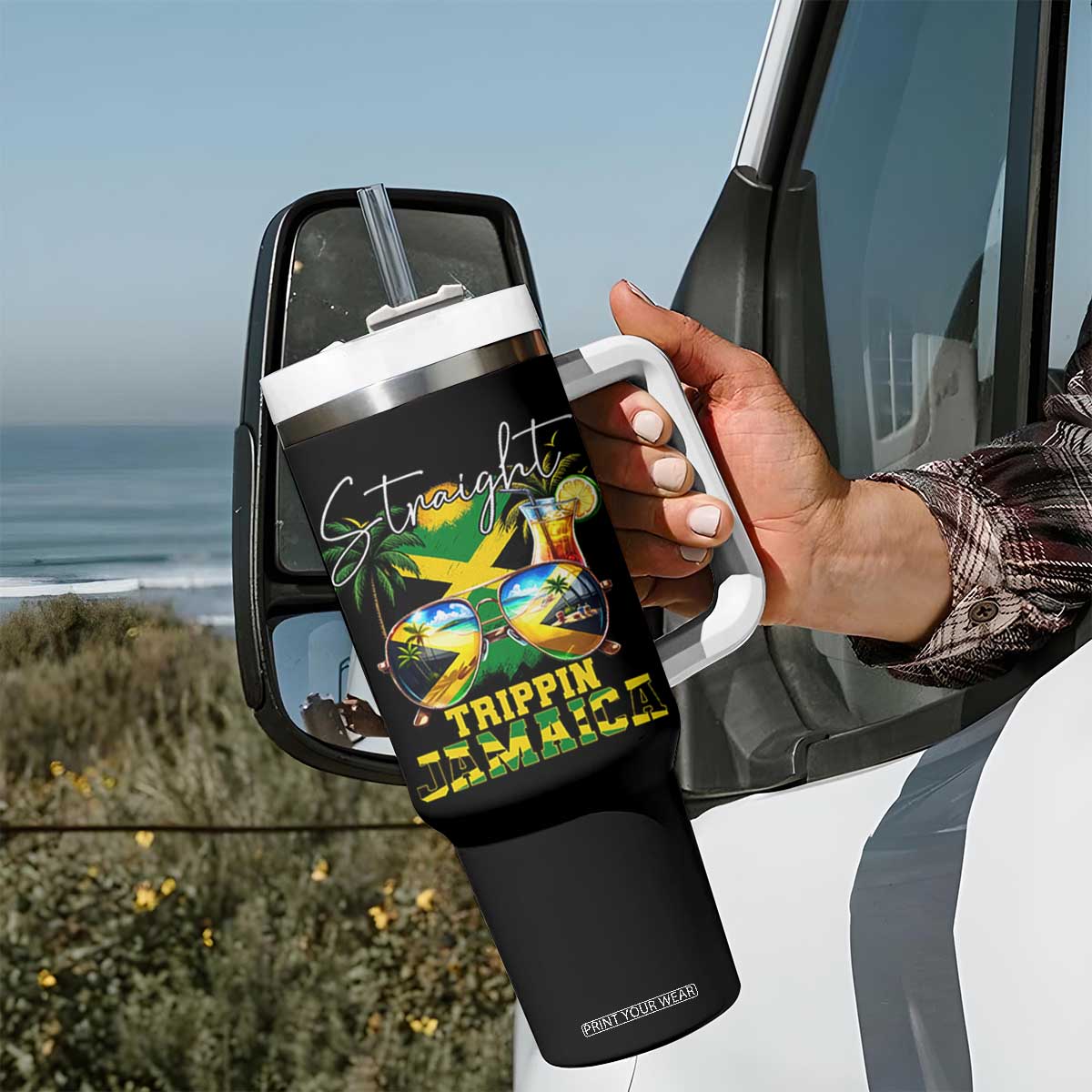 Straight Trippin Jamaica Tumbler With Handle Family Squad Summer Vacation TS11 Print Your Wear