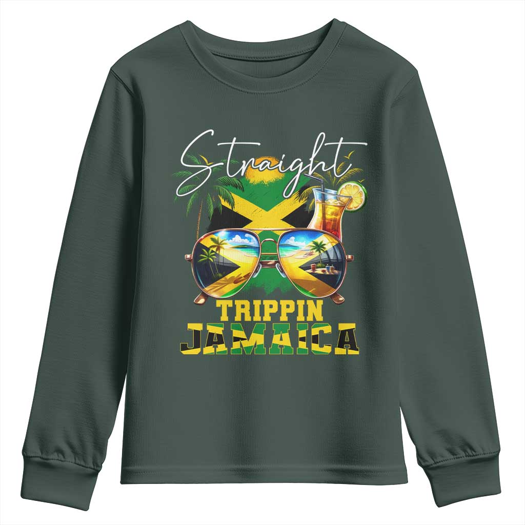 Straight Trippin Jamaica Youth Sweatshirt Family Squad Summer Vacation TS11 Dark Forest Green Print Your Wear