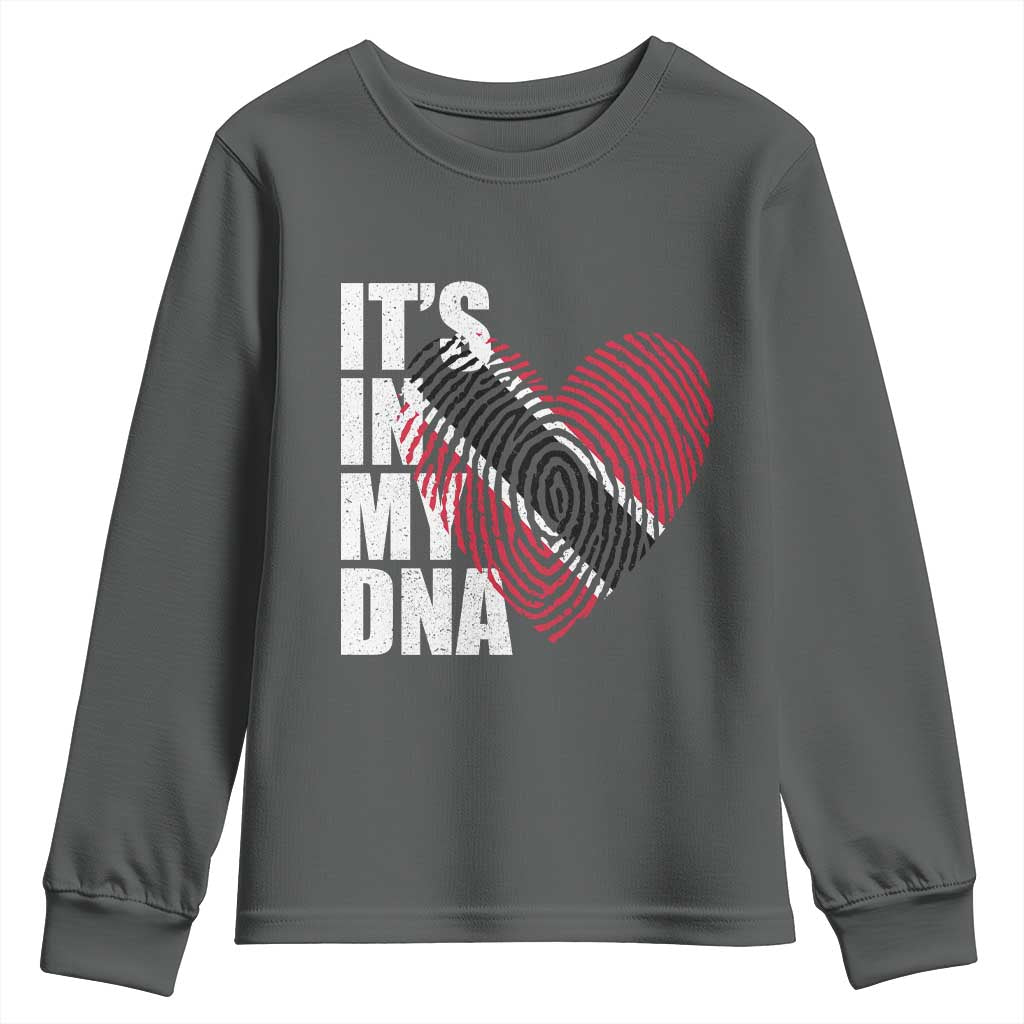 Its In My DNA Trinidadian And Tobagonian Youth Sweatshirt Trinidad And Tobago Flag TS11 Dark Heather Print Your Wear