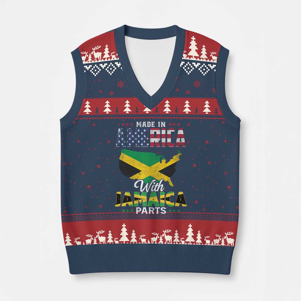 Made In America With Jamaica Parts V-Neck Knit Sweater Vest Jamaican American TS11 Navy Red Print Your Wear