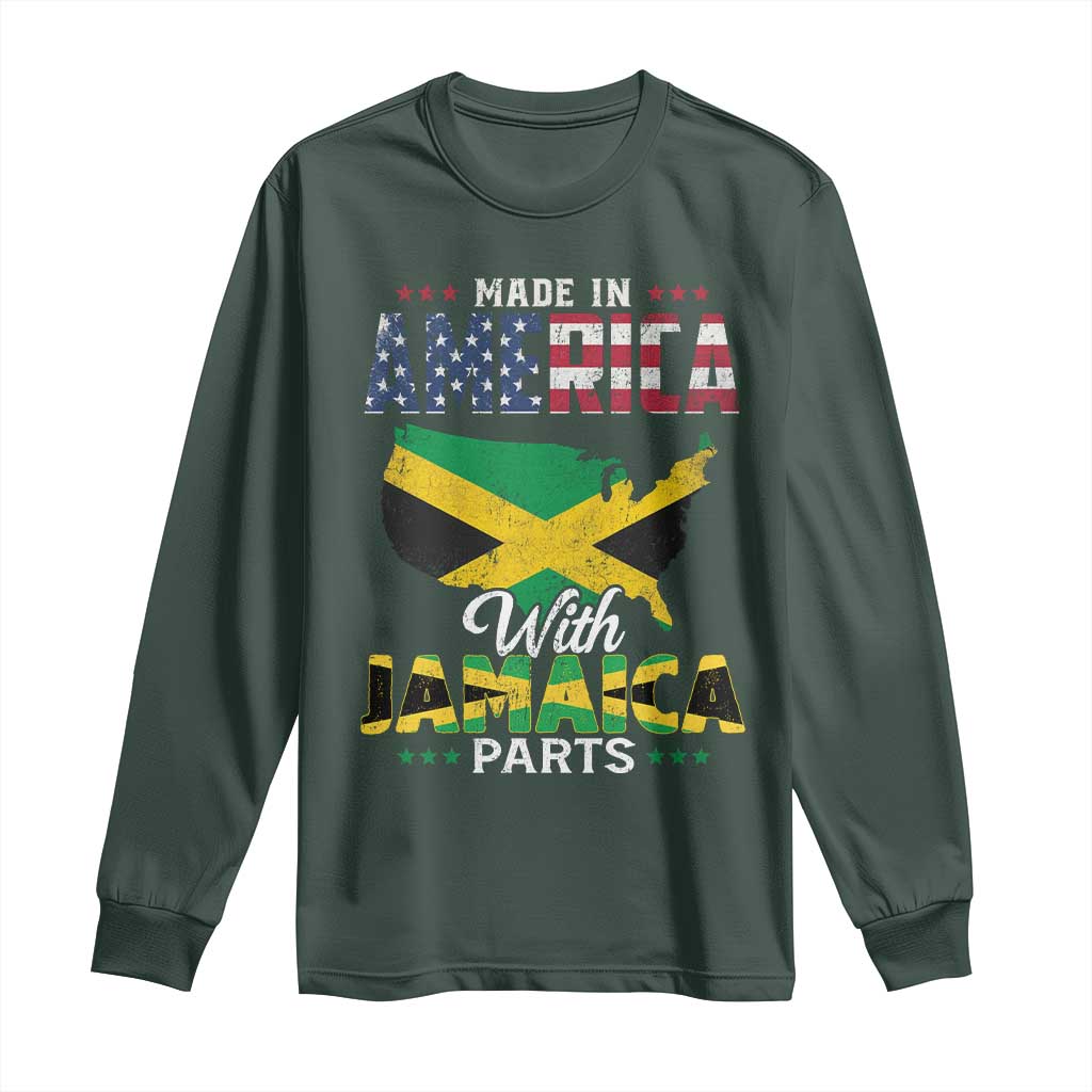 Made In America With Jamaica Parts Long Sleeve Shirt Jamaican American TS11 Dark Forest Green Print Your Wear