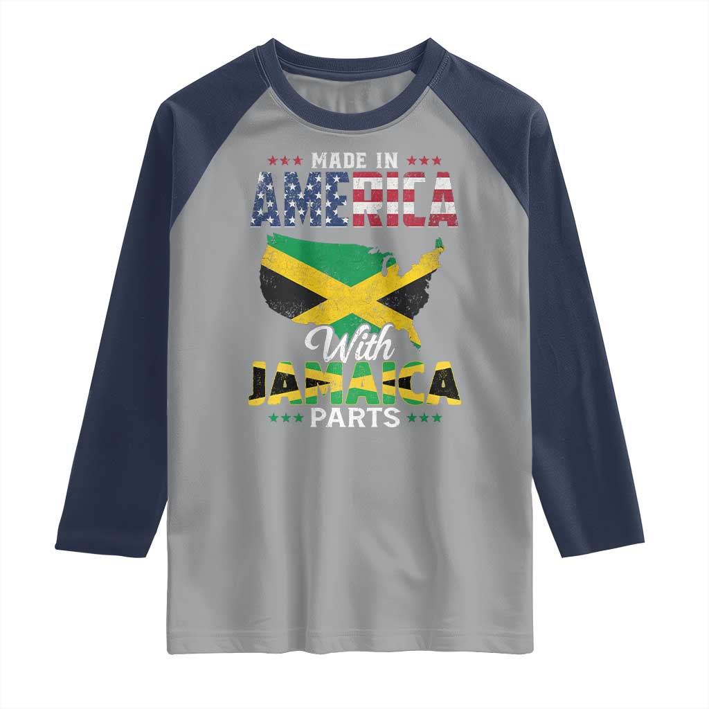 Made In America With Jamaica Parts Raglan Shirt Jamaican American TS11 Sport Gray Navy Print Your Wear