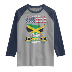Made In America With Jamaica Parts Raglan Shirt Jamaican American TS11 Sport Gray Navy Print Your Wear