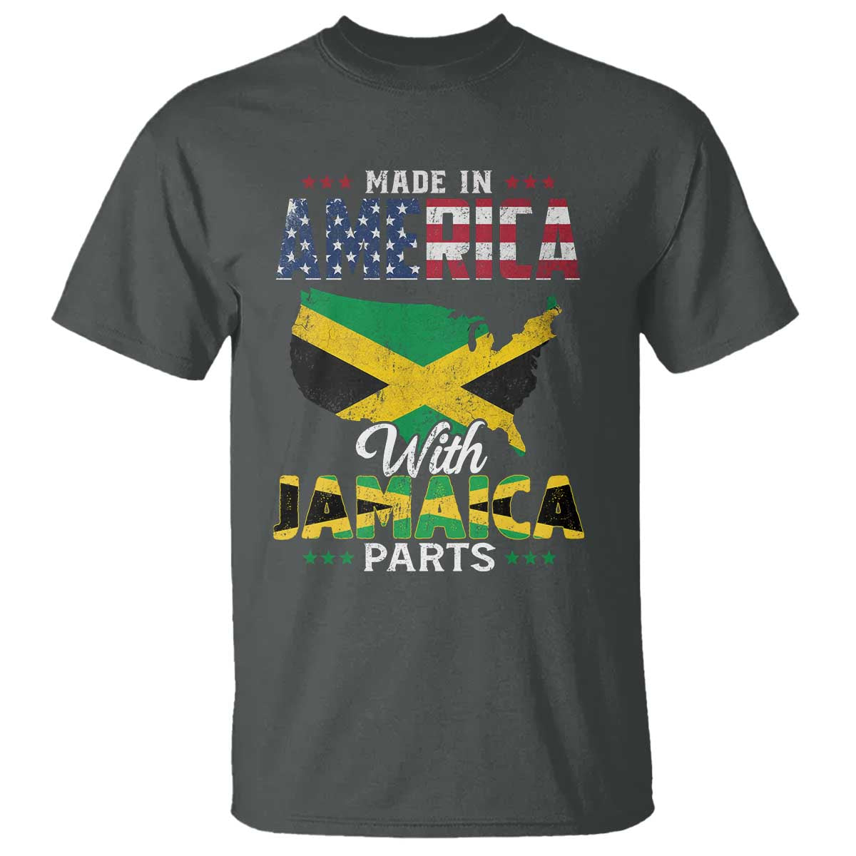 Made In America With Jamaica Parts T Shirt Jamaican American TS11 Dark Heather Print Your Wear
