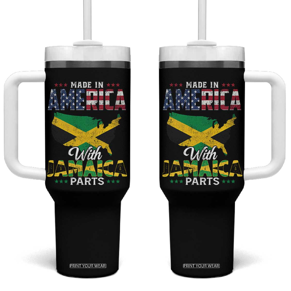 Made In America With Jamaica Parts Tumbler With Handle Jamaican American TS11 One Size: 40 oz Black Print Your Wear