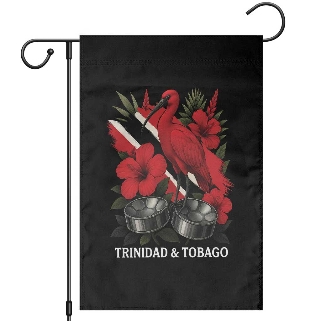 Trinidadian and Tobagonian Pride Garden Flag Trinidadian Roots Scarlet Ibis Steelpans TS11 Black Print Your Wear