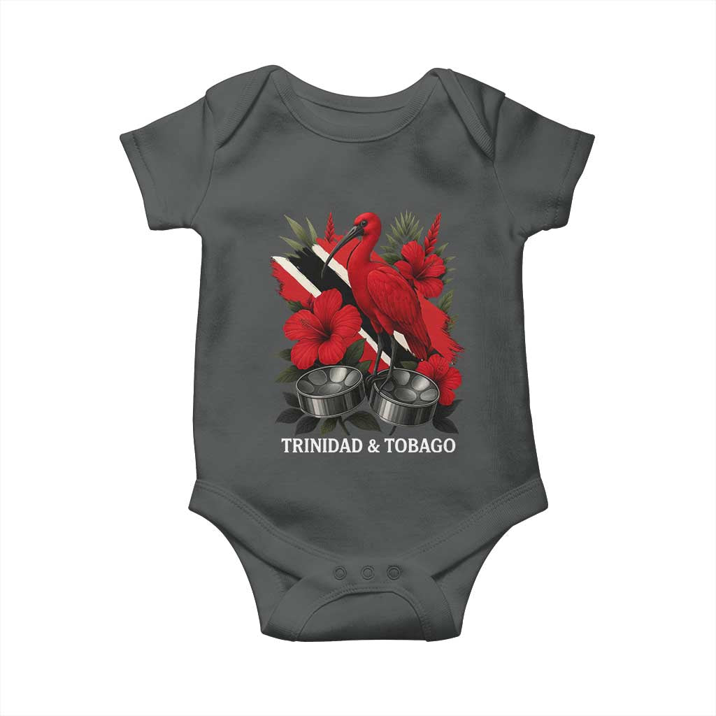 Trinidadian and Tobagonian Pride Baby Onesie Trinidadian Roots Scarlet Ibis Steelpans TS11 Dark Heather Print Your Wear