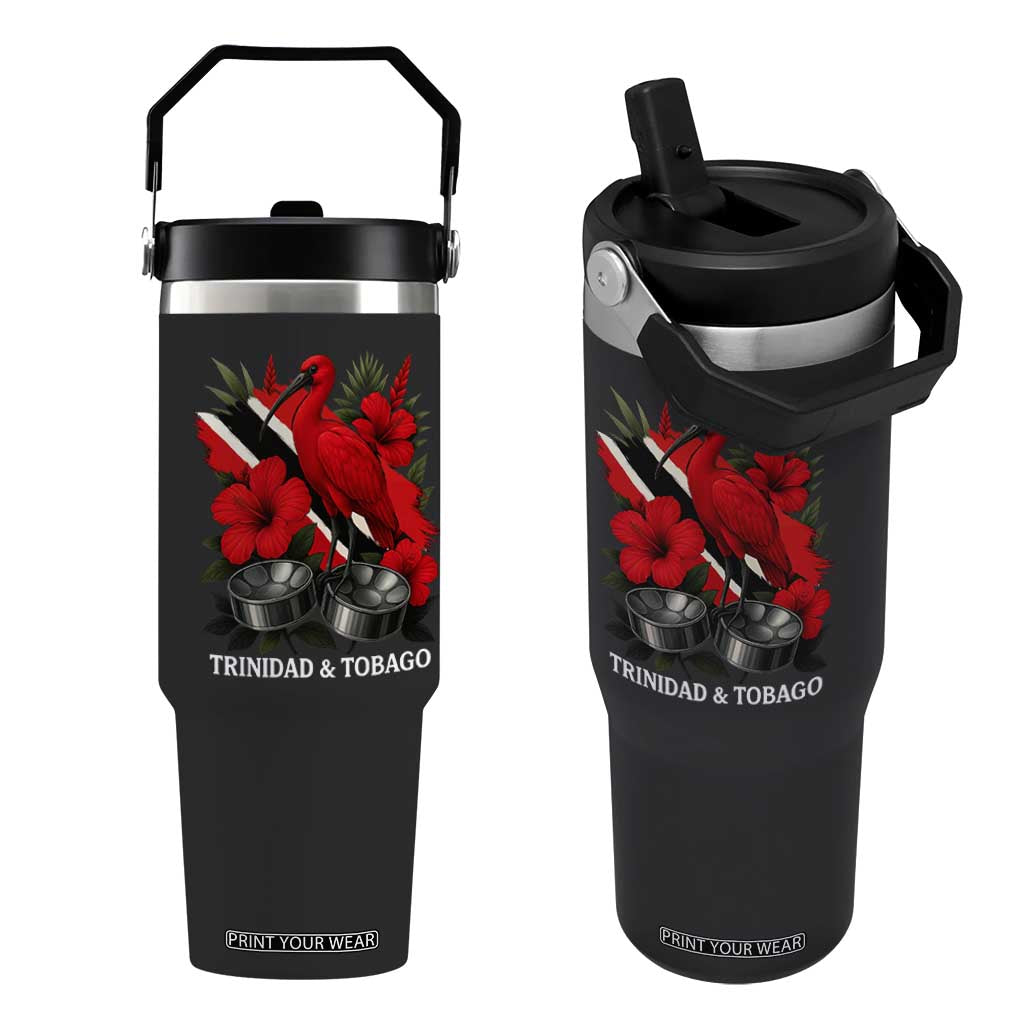 Trinidadian and Tobagonian Pride Flip Straw Tumbler Trinidadian Roots Scarlet Ibis Steelpans TS11 One Size: 30 oz Black Print Your Wear