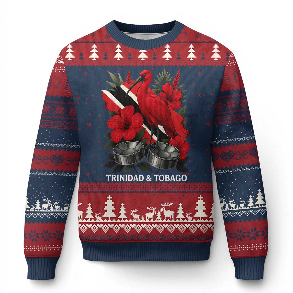 Trinidadian and Tobagonian Pride Ugly Christmas Sweater Trinidadian Roots Scarlet Ibis Steelpans TS11 Navy Red Print Your Wear