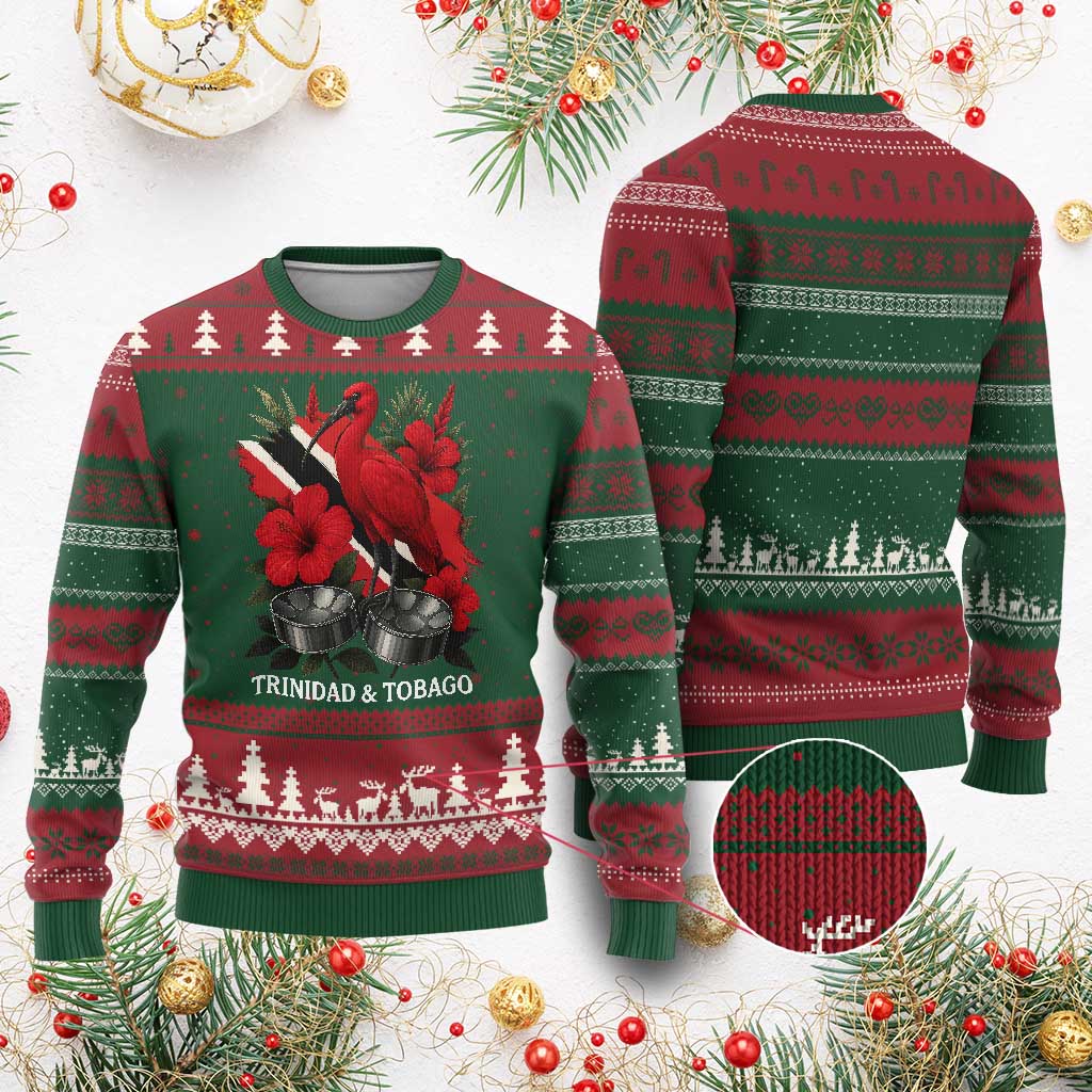 Trinidadian and Tobagonian Pride Ugly Christmas Sweater Trinidadian Roots Scarlet Ibis Steelpans TS11 Red Green Print Your Wear