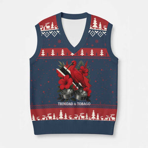 Trinidadian and Tobagonian Pride V-Neck Knit Sweater Vest Trinidadian Roots Scarlet Ibis Steelpans TS11 Navy Red Print Your Wear