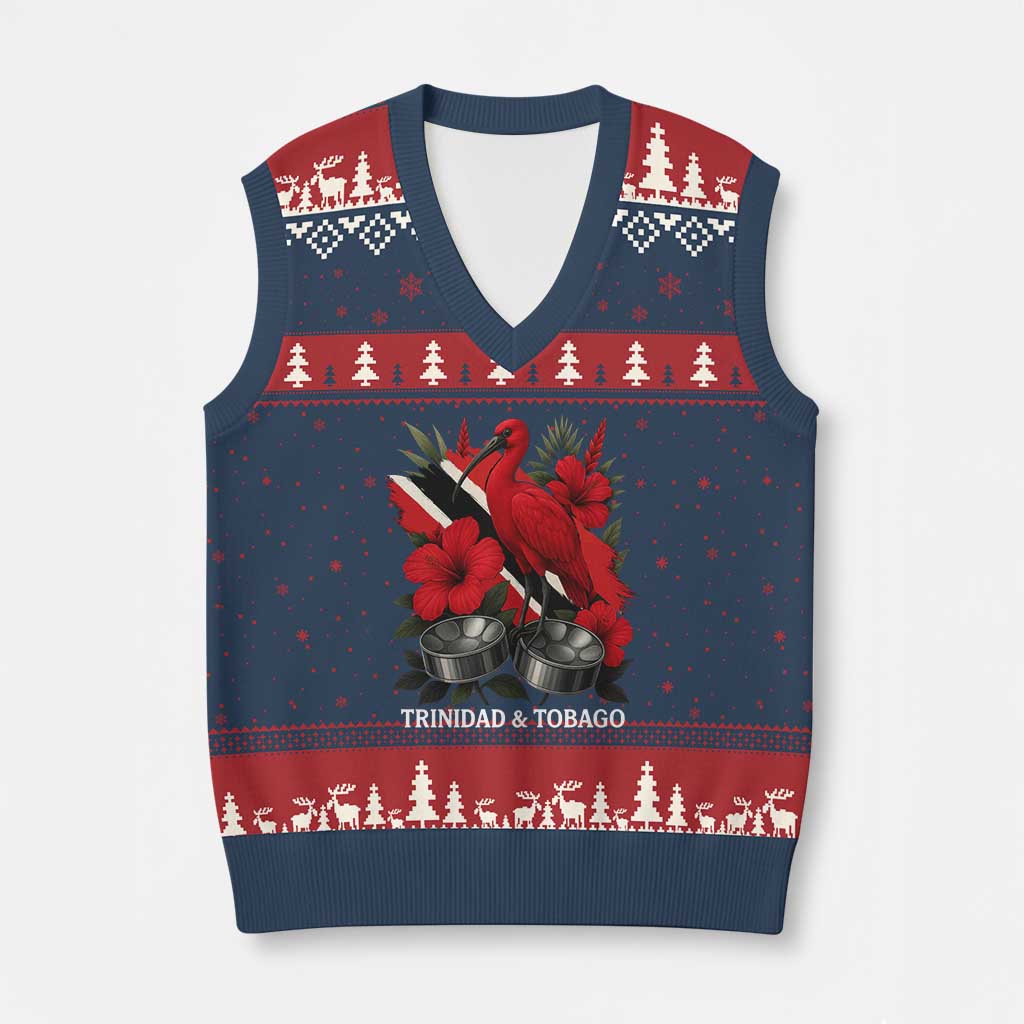 Trinidadian and Tobagonian Pride V-Neck Knit Sweater Vest Trinidadian Roots Scarlet Ibis Steelpans TS11 Navy Red Print Your Wear
