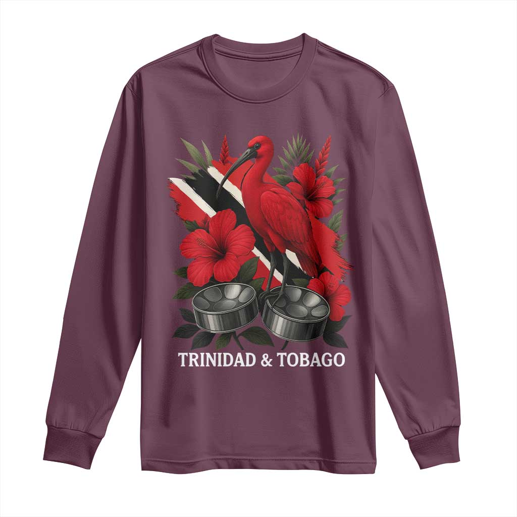Trinidadian and Tobagonian Pride Long Sleeve Shirt Trinidadian Roots Scarlet Ibis Steelpans TS11 Maroon Print Your Wear
