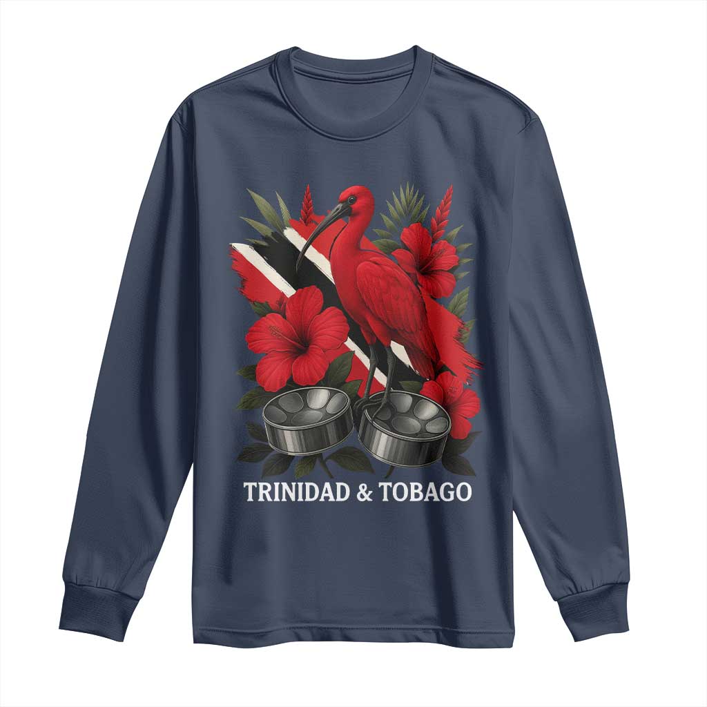 Trinidadian and Tobagonian Pride Long Sleeve Shirt Trinidadian Roots Scarlet Ibis Steelpans TS11 Navy Print Your Wear