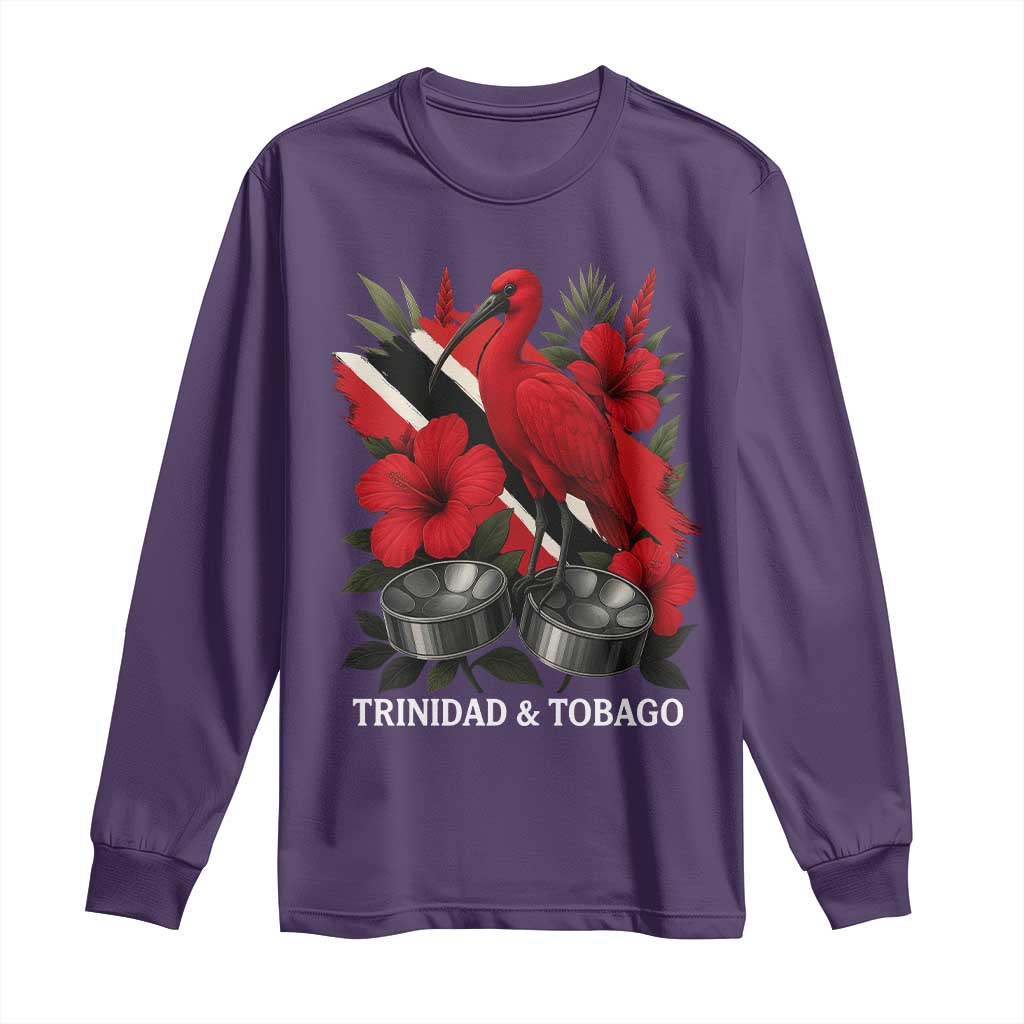 Trinidadian and Tobagonian Pride Long Sleeve Shirt Trinidadian Roots Scarlet Ibis Steelpans TS11 Purple Print Your Wear