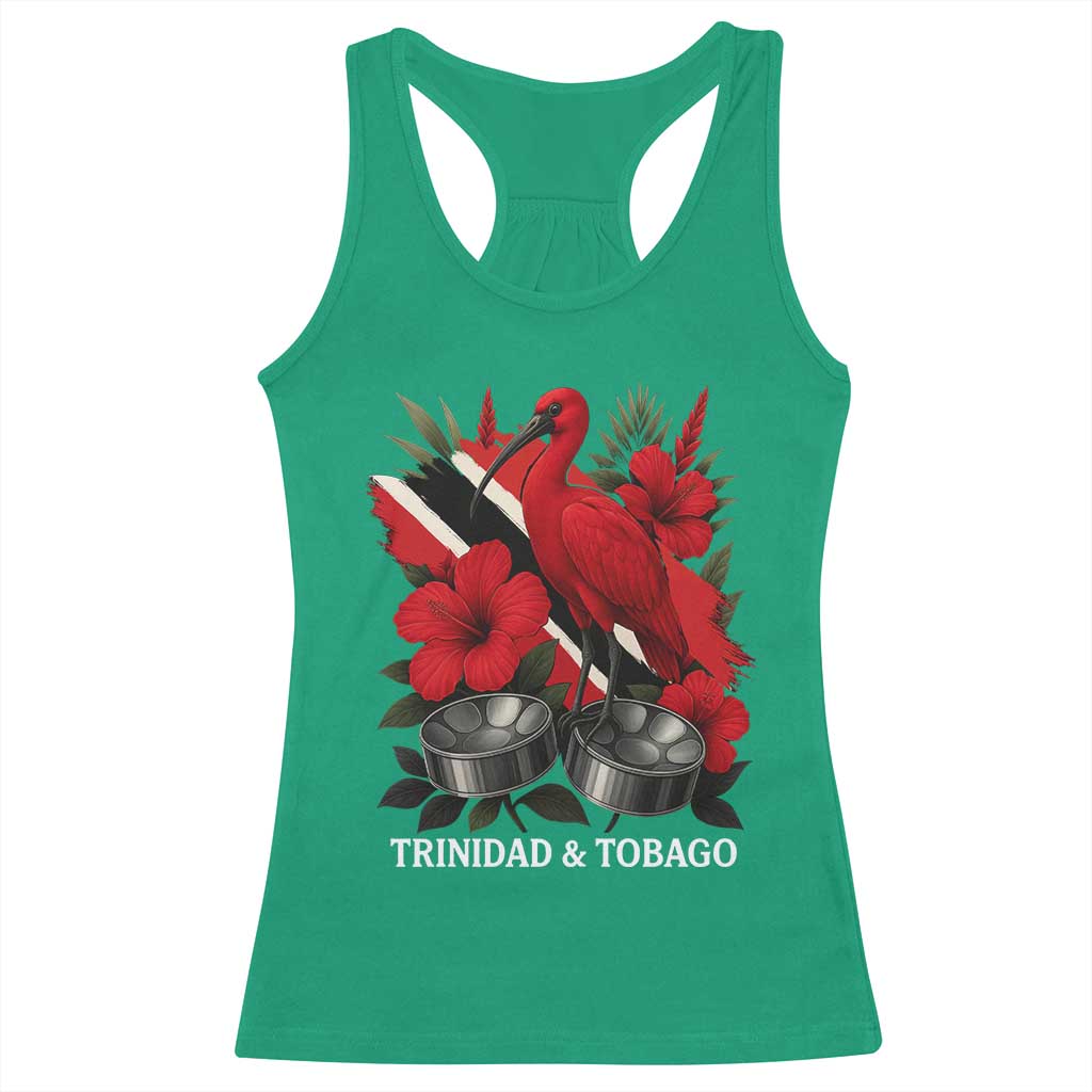 Trinidadian and Tobagonian Pride Racerback Tank Top Trinidadian Roots Scarlet Ibis Steelpans TS11 Irish Green Print Your Wear