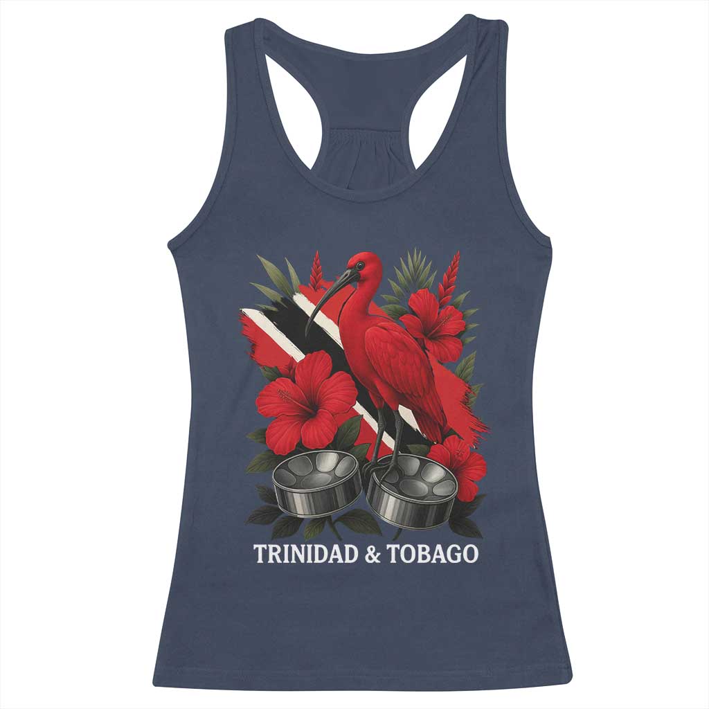 Trinidadian and Tobagonian Pride Racerback Tank Top Trinidadian Roots Scarlet Ibis Steelpans TS11 Navy Print Your Wear