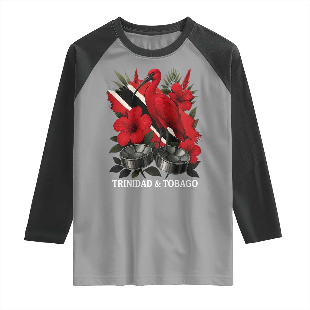 Trinidadian and Tobagonian Pride Raglan Shirt Trinidadian Roots Scarlet Ibis Steelpans TS11 Sport Gray Black Print Your Wear