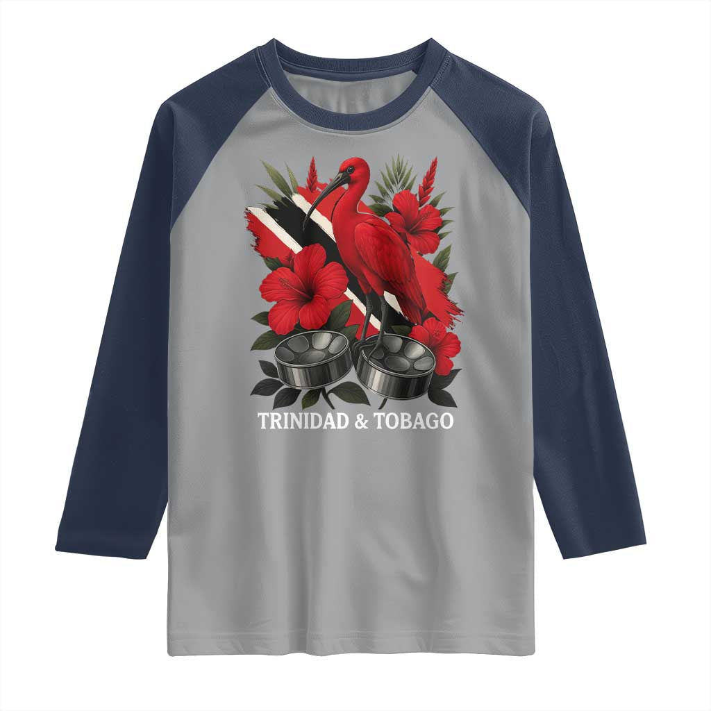 Trinidadian and Tobagonian Pride Raglan Shirt Trinidadian Roots Scarlet Ibis Steelpans TS11 Sport Gray Navy Print Your Wear