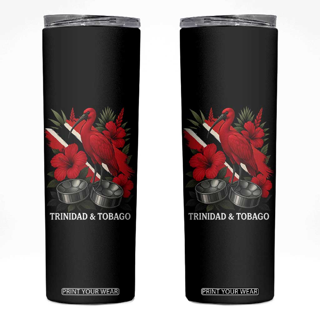 Trinidadian and Tobagonian Pride Skinny Tumbler Trinidadian Roots Scarlet Ibis Steelpans TS11 Black Print Your Wear