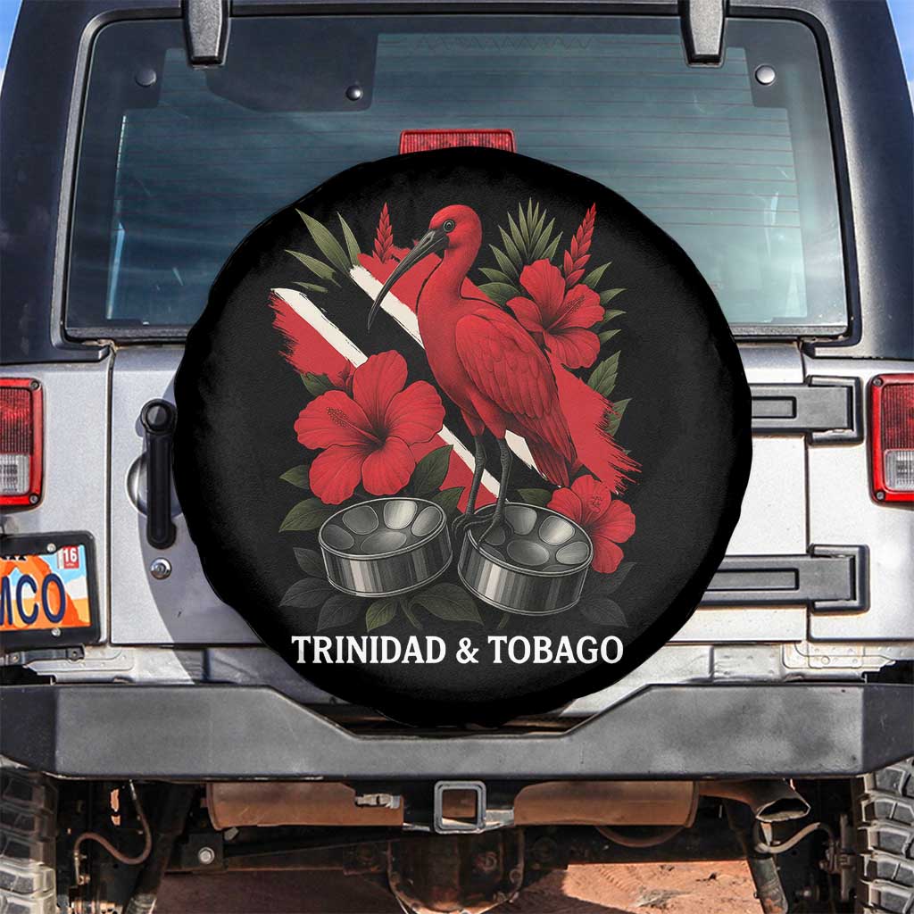 Trinidadian and Tobagonian Pride Spare Tire Cover Trinidadian Roots Scarlet Ibis Steelpans TS11 No hole Black Print Your Wear