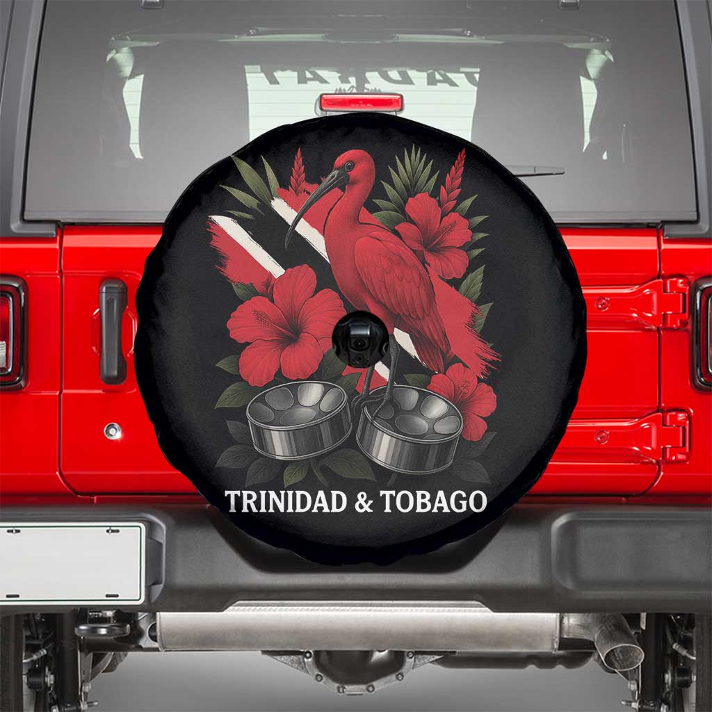 Trinidadian and Tobagonian Pride Spare Tire Cover Trinidadian Roots Scarlet Ibis Steelpans TS11 Black Print Your Wear