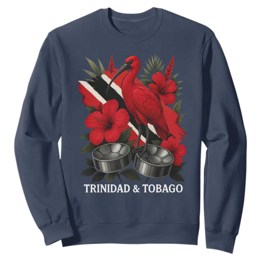Trinidadian and Tobagonian Pride Sweatshirt Trinidadian Roots Scarlet Ibis Steelpans TS11 Navy Print Your Wear