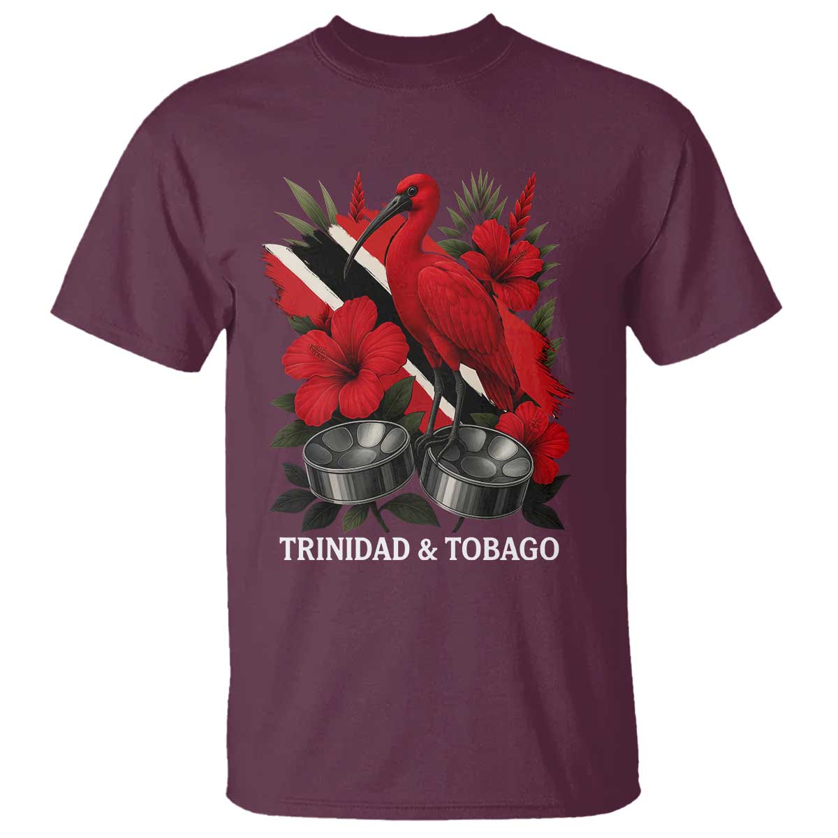 Trinidadian and Tobagonian Pride T Shirt Trinidadian Roots Scarlet Ibis Steelpans TS11 Maroon Print Your Wear