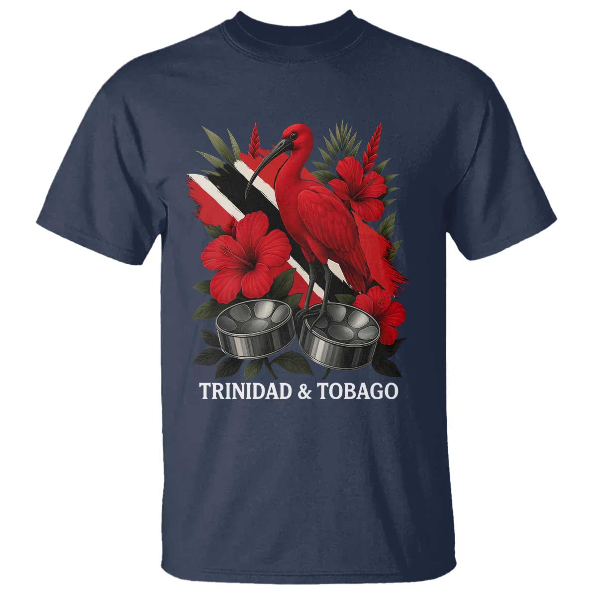 Trinidadian and Tobagonian Pride T Shirt Trinidadian Roots Scarlet Ibis Steelpans TS11 Navy Print Your Wear