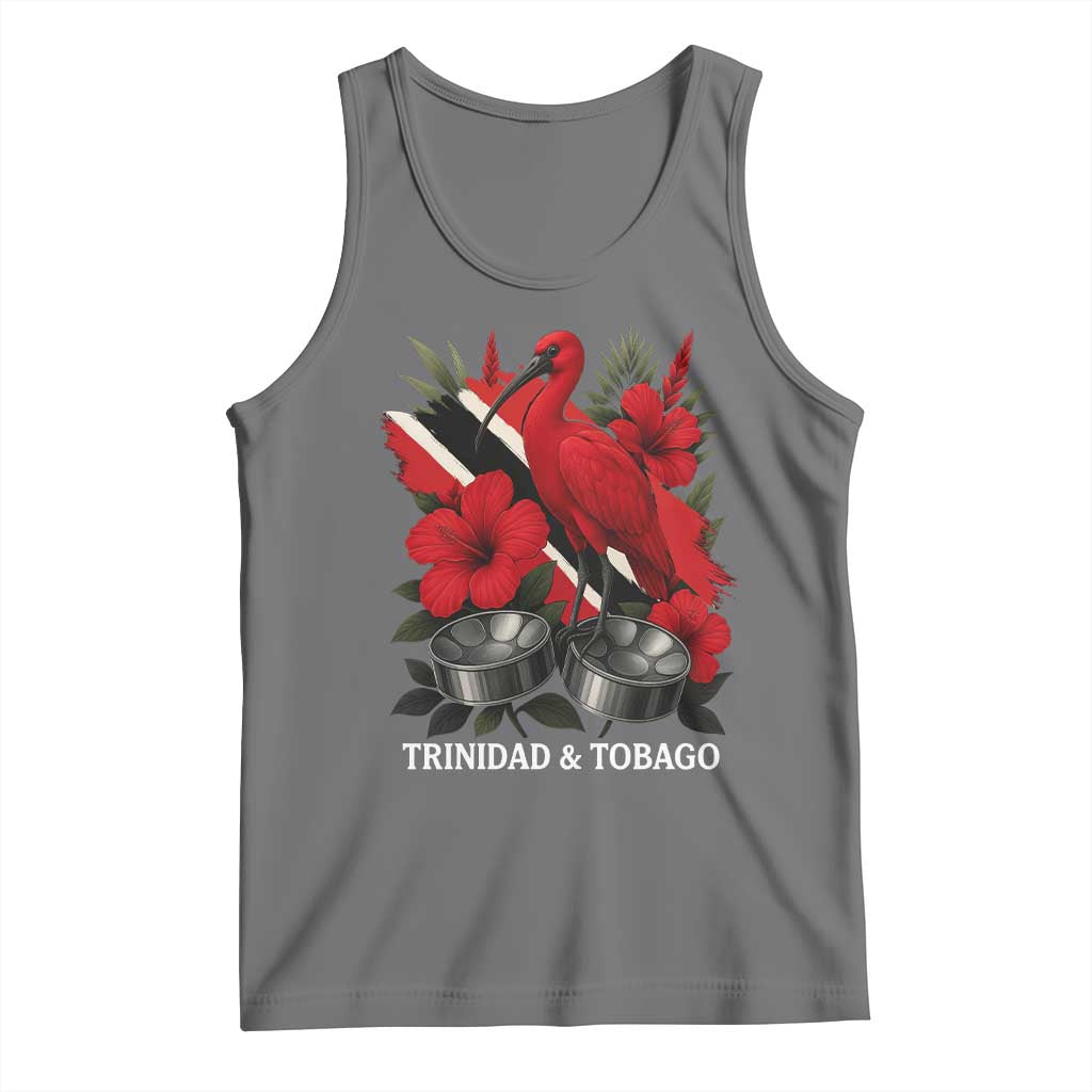 Trinidadian and Tobagonian Pride Tank Top Trinidadian Roots Scarlet Ibis Steelpans TS11 Black Heather Print Your Wear