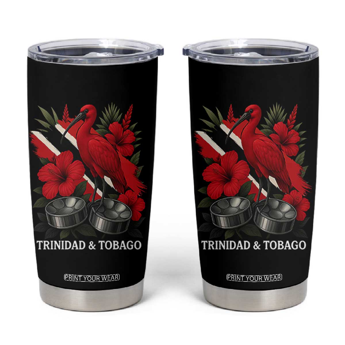 Trinidadian and Tobagonian Pride Tumbler Cup Trinidadian Roots Scarlet Ibis Steelpans TS11 Black Print Your Wear