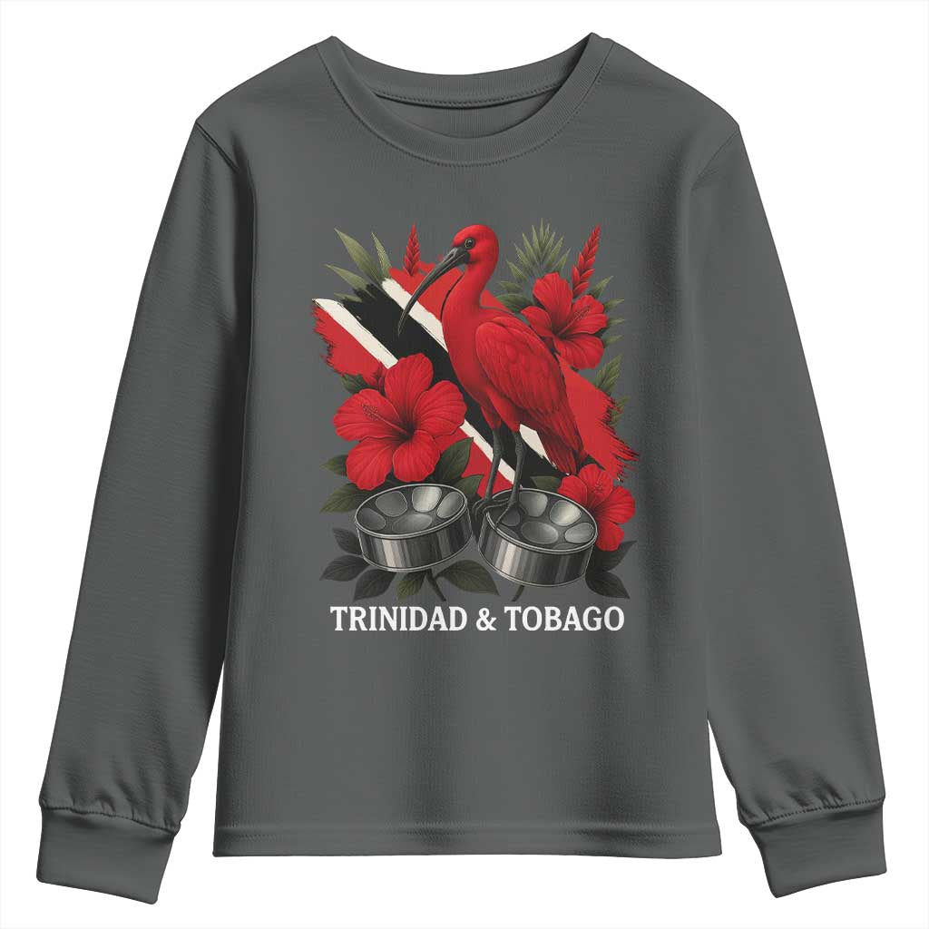 Trinidadian and Tobagonian Pride Youth Sweatshirt Trinidadian Roots Scarlet Ibis Steelpans TS11 Dark Heather Print Your Wear