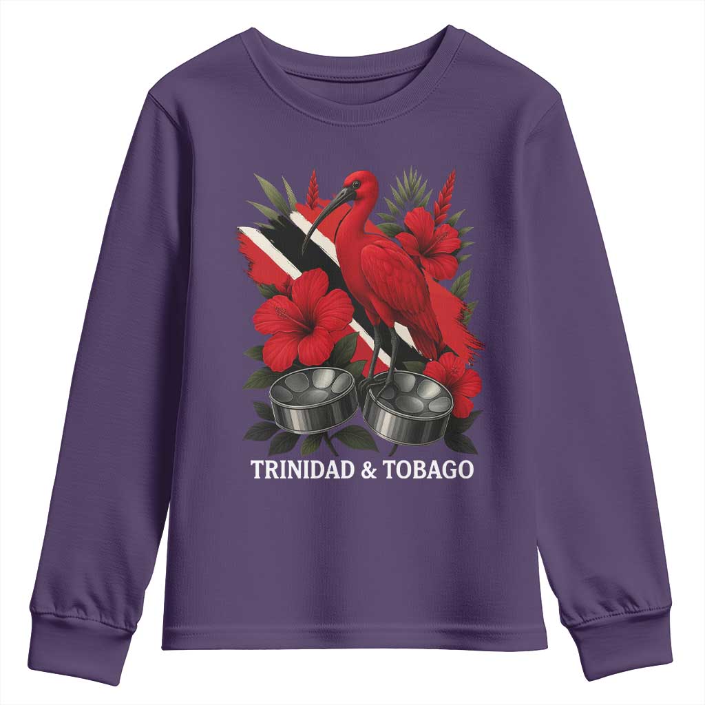 Trinidadian and Tobagonian Pride Youth Sweatshirt Trinidadian Roots Scarlet Ibis Steelpans TS11 Purple Print Your Wear